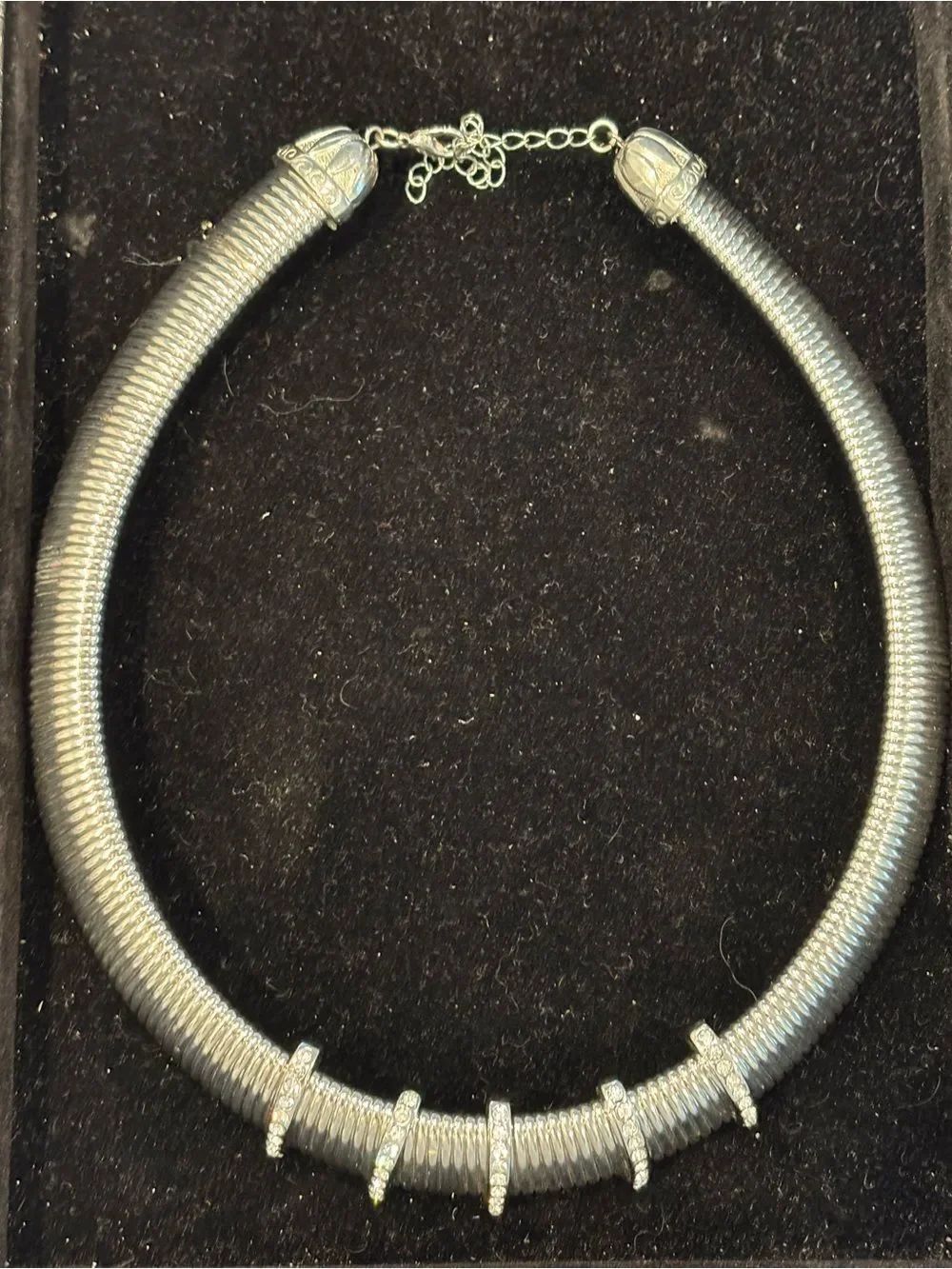 Vintage Silver-Tone Collar Necklace with Crystal Accent Rings